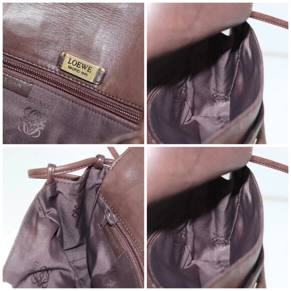 LOEWE Anagram Shoulder Bag Leather Brown Gold Auth bs28941